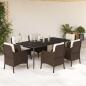Preview: ARDEBO.de - 7-tlg. Garten-Essgruppe mit Kissen Braun Poly Rattan