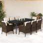Preview: ARDEBO.de - 9-tlg. Garten-Essgruppe mit Kissen Braun Poly Rattan