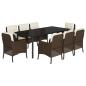 Preview: 9-tlg. Garten-Essgruppe mit Kissen Braun Poly Rattan