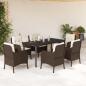 Preview: ARDEBO.de - 7-tlg. Garten-Essgruppe mit Kissen Braun Poly Rattan