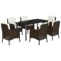 Preview: 7-tlg. Garten-Essgruppe mit Kissen Braun Poly Rattan