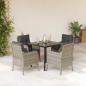 Preview: ARDEBO.de - 5-tlg. Garten-Essgruppe mit Kissen Hellgrau Poly Rattan
