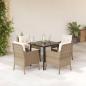 Preview: ARDEBO.de - 5-tlg. Garten-Essgruppe mit Kissen Beige Poly Rattan