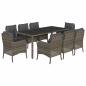 Preview: 9-tlg. Garten-Essgruppe mit Kissen Grau Poly Rattan