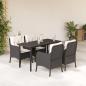Preview: ARDEBO.de - 5-tlg. Garten-Essgruppe mit Kissen Schwarz Poly Rattan