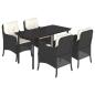Preview: 5-tlg. Garten-Essgruppe mit Kissen Schwarz Poly Rattan