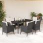 Preview: ARDEBO.de - 7-tlg. Garten-Essgruppe mit Kissen Schwarz Poly Rattan