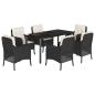 Preview: 7-tlg. Garten-Essgruppe mit Kissen Schwarz Poly Rattan