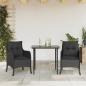 Preview: ARDEBO.de - 3-tlg. Garten-Essgruppe mit Kissen Schwarz Poly Rattan