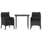 Preview: 3-tlg. Garten-Essgruppe mit Kissen Schwarz Poly Rattan