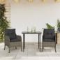 Preview: ARDEBO.de - 3-tlg. Garten-Essgruppe mit Kissen Grau Poly Rattan