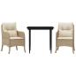 Preview: 3-tlg. Garten-Essgruppe mit Kissen Beige Poly Rattan