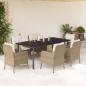Preview: ARDEBO.de - 7-tlg. Garten-Essgruppe mit Kissen Beige Poly Rattan