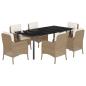 Preview: 7-tlg. Garten-Essgruppe mit Kissen Beige Poly Rattan