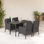 Preview: ARDEBO.de - 5-tlg. Garten-Essgruppe mit Kissen Schwarz Poly Rattan