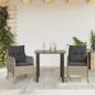 Preview: ARDEBO.de - 3-tlg. Garten-Essgruppe mit Kissen Hellgrau Poly Rattan