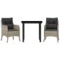 Preview: 3-tlg. Garten-Essgruppe mit Kissen Hellgrau Poly Rattan