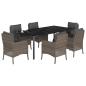 Preview: 7-tlg. Garten-Essgruppe mit Kissen Grau Poly Rattan