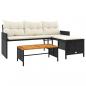Preview: Gartensofa in L-Form mit Tisch und Kissen Schwarz Poly Rattan
