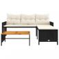 Preview: Gartensofa in L-Form mit Tisch und Kissen Schwarz Poly Rattan