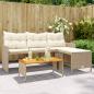 Preview: ARDEBO.de - Gartensofa in L-Form mit Tisch und Kissen Beige Poly Rattan