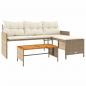 Preview: Gartensofa in L-Form mit Tisch und Kissen Beige Poly Rattan