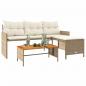 Preview: Gartensofa in L-Form mit Tisch und Kissen Beige Poly Rattan