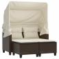 Preview: Gartensofa 2-Sitzer mit Dach und Hockern Braun Poly Rattan
