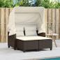 Preview: Gartensofa 2-Sitzer mit Dach und Hockern Braun Poly Rattan