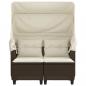 Preview: Gartensofa 2-Sitzer mit Dach und Hockern Braun Poly Rattan