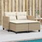 Preview: ARDEBO.de - Gartensofa 2-Sitzer mit Hockern Beige Poly Rattan