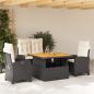 Preview: ARDEBO.de - 4-tlg. Garten-Essgruppe mit Kissen Schwarz Poly Rattan