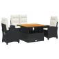 Preview: 4-tlg. Garten-Essgruppe mit Kissen Schwarz Poly Rattan