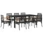 Preview: 9-tlg. Garten-Essgruppe mit Kissen Schwarz Poly Rattan