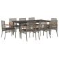 Preview: 9-tlg. Garten-Essgruppe mit Kissen Grau Poly Rattan