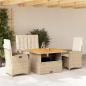 Preview: ARDEBO.de - 4-tlg. Garten-Essgruppe mit Kissen Beige Poly Rattan