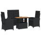 Preview: 4-tlg. Garten-Essgruppe mit Kissen Schwarz Poly Rattan