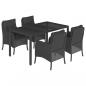 Preview: 5-tlg. Garten-Essgruppe mit Kissen Schwarz Poly Rattan