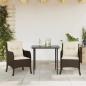 Preview: ARDEBO.de - 3-tlg. Garten-Essgruppe mit Kissen Braun Poly Rattan