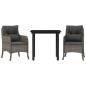 Preview: 3-tlg. Garten-Essgruppe mit Kissen Grau Poly Rattan