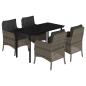 Preview: 5-tlg. Garten-Essgruppe mit Kissen Grau Poly Rattan