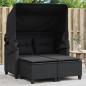 Preview: ARDEBO.de - Gartensofa 2-Sitzer mit Dach und Hockern Schwarz Poly Rattan