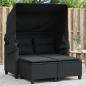 Preview: Gartensofa 2-Sitzer mit Dach und Hockern Schwarz Poly Rattan