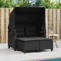 Preview: Gartensofa 2-Sitzer mit Dach und Hockern Schwarz Poly Rattan