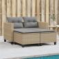 Preview: ARDEBO.de - Gartensofa 2-Sitzer mit Hockern Beige Poly Rattan