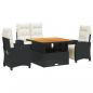 Preview: 4-tlg. Garten-Essgruppe mit Kissen Schwarz Poly Rattan