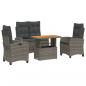 Preview: 4-tlg. Garten-Essgruppe mit Kissen Grau Poly Rattan