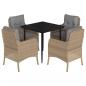 Preview: 5-tlg. Garten-Essgruppe mit Kissen Beige Poly Rattan
