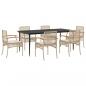 Preview: 7-tlg. Garten-Essgruppe mit Kissen Beige Poly Rattan