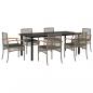 Preview: 7-tlg. Garten-Essgruppe mit Kissen Grau Poly Rattan